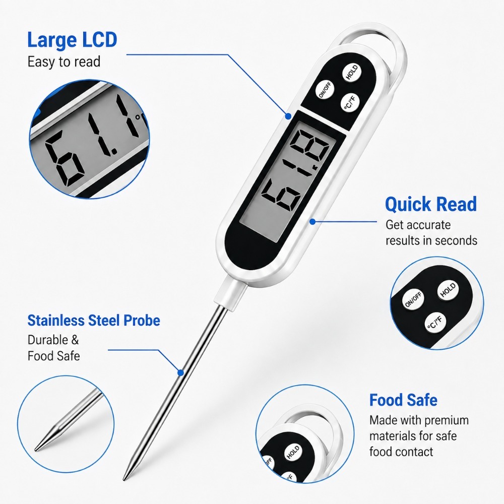 Digital Probe Thermometer Wide - Baby Food Oil ulasan dan harga